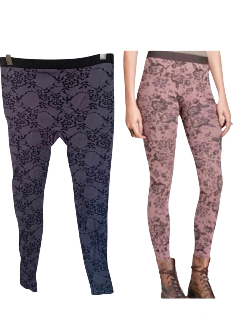 FREE PEOPLE INTIMATELY Rosey Purple Gray Floral Leggings